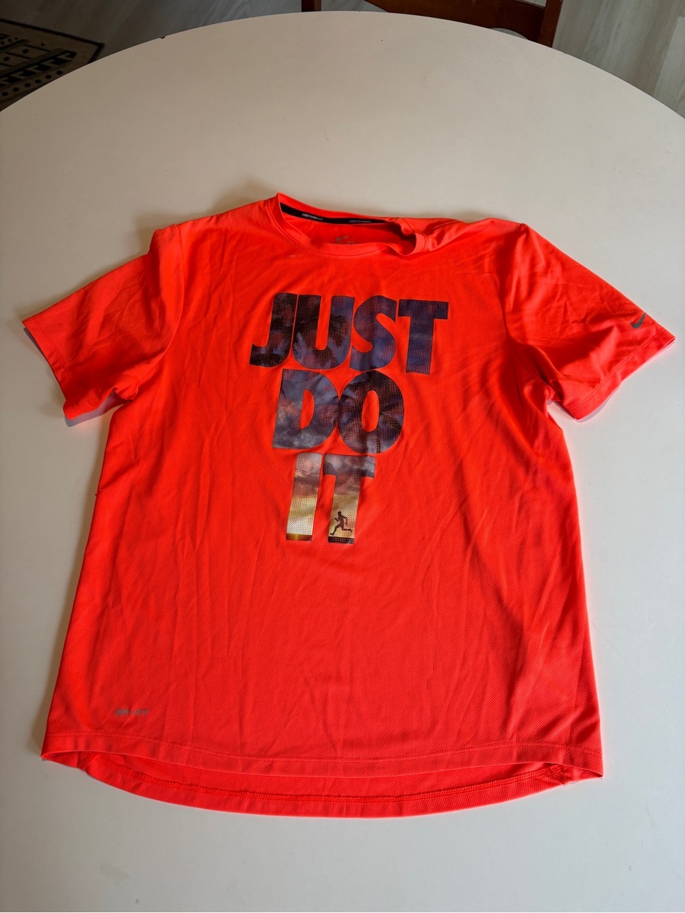 Nike dri fit- neon Orange Men's 'Just Do It' Short Sleeve running/sports Tee
